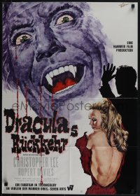 5f0102 DRACULA HAS RISEN FROM THE GRAVE German 1969 Hammer, Goetze art of Chris Lee & victim!