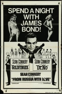 5f0814 GOLDFINGER/DR. NO/FROM RUSSIA WITH LOVE 1sh 1972 Connery, spent the night w/James Bond!