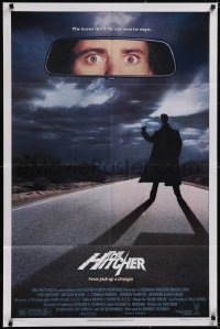 5f0833 HITCHER 1sh 1986 creepy hitchhiker Rutger Hauer, C. Thomas Howell, never pick-up a stranger!