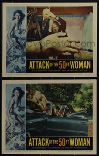 5f0580 ATTACK OF THE 50 FT WOMAN 2 LCs 1958 special effects images of giant hand attacking people!