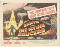 5f0277 EARTH VS. THE FLYING SAUCERS TC 1956 Harryhausen sci-fi classic, cool art of UFOs & aliens!