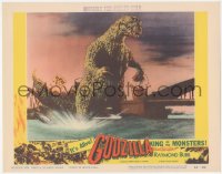 5f0303 GODZILLA LC #6 1956 cool image of Gojira in water destroying bridge, rubbery monster classic!