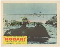 5f0387 RODAN LC #2 1957 Toho, great image of The Flying Monster emerging from water by bridge!