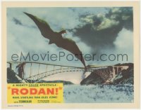 5f0385 RODAN LC #3 1957 cool image of The Flying Monster over collapsing bridge in Fukuoka!