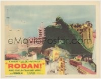 5f0384 RODAN LC #6 1957 great image of The Flying Monster destroying trains & buildings in Fukuoka!