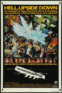 5f1004 POSEIDON ADVENTURE 1sh 1972 art of Gene Hackman & cast escaping by Mort Kunstler!