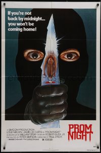 5f1009 PROM NIGHT 1sh 1980 Jamie Lee Curtis, wild horror art by Mexican artist Macario 'Mac' Gomez!