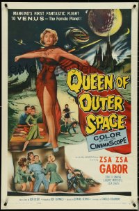 5f1013 QUEEN OF OUTER SPACE 1sh 1958 Zsa Zsa Gabor on Venus, by Ben Hecht & Charles Beaumont!