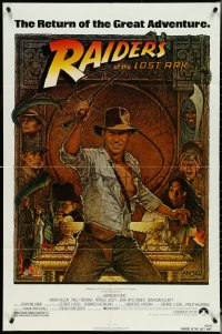 5f1015 RAIDERS OF THE LOST ARK 1sh R1982 great Richard Amsel art of adventurer Harrison Ford!