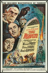 5f1017 RAVEN 1sh 1963 art of Boris Karloff, Vincent Price & Peter Lorre by Reynold Brown!