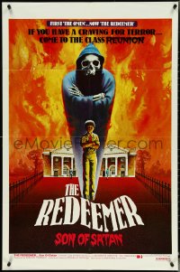 5f1019 REDEEMER SON OF SATAN 1sh 1978 cool horror art of hooded skeleton and kid with red eyes!