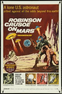 5f1029 ROBINSON CRUSOE ON MARS 1sh 1964 cool sci-fi art of Paul Mantee & his man Friday!