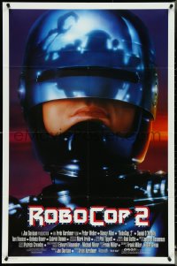 5f1032 ROBOCOP 2 int'l 1sh 1990 great close up of cyborg policeman Peter Weller, sci-fi sequel!