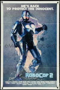 5f1031 ROBOCOP 2 int'l 1sh 1990 full-length cyborg policeman Peter Weller busts through wall, sequel!