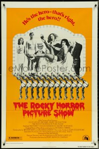 5f1036 ROCKY HORROR PICTURE SHOW style B 1sh 1975 Tim Curry is the hero, wacky cast portrait!