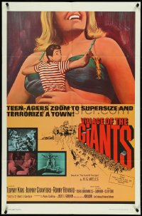 5f1151 VILLAGE OF THE GIANTS 1sh 1965 classic image of boy in gigantic sexy girl's cleavage!