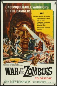 5f1157 WAR OF THE ZOMBIES 1sh 1965 John Drew Barrymore vs warriors of the damned, Reynold Brown art!