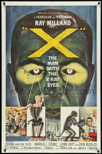 5f1178 X: THE MAN WITH THE X-RAY EYES 1sh 1963 Ray Milland strips souls & bodies, cool art!