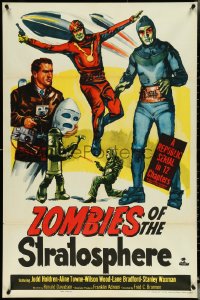 5f1187 ZOMBIES OF THE STRATOSPHERE 1sh 1952 cool art of aliens with guns including Leonard Nimoy!