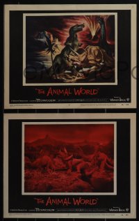 5f0575 ANIMAL WORLD 3 LCs 1956 great art of dinosaurs & jungle animals + special effects scenes!