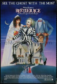 5g0690 BEETLEJUICE int'l 1sh 1988 Tim Burton, Ramsey art of Keaton, Baldwin & Davis