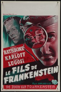 5g0196 SON OF FRANKENSTEIN Belgian R1950s art of monster Boris Karloff, Bela Lugosi & Rathbone!