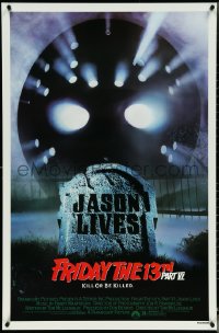 5g0777 FRIDAY THE 13th PART VI 1sh 1986 Jason Lives, cool image of hockey mask over tombstone!