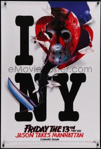 5g0780 FRIDAY THE 13th PART VIII recalled teaser 1sh 1989 Jason Takes Manhattan, NYC, Coming Soon!