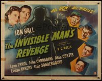 5g0268 INVISIBLE MAN'S REVENGE 1/2sh 1944 Jon Hall, H.G. Wells, special fx sci-fi art, ultra rare!