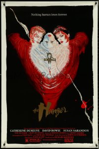 5g0824 HUNGER 1sh 1983 vampire Catherine Deneuve & rocker David Bowie, nothing human loves forever!