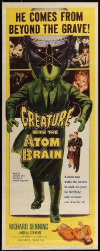 5g0040 CREATURE WITH THE ATOM BRAIN insert 1955 cool sci-fi art of dead man stalking his prey!