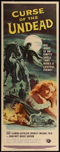5g0043 CURSE OF THE UNDEAD insert 1959 art of fiend on horseback in graveyard by Reynold Brown!