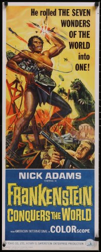 5g0065 FRANKENSTEIN CONQUERS THE WORLD insert 1966 Toho, monsters terrorizing by Reynold Brown!