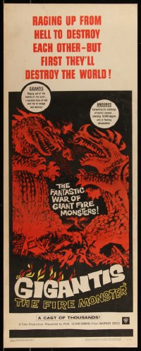 5g0072 GIGANTIS THE FIRE MONSTER insert 1959 Rehberger art of Godzilla breathing flames at Angurus!