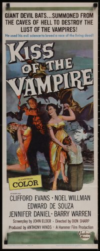 5g0090 KISS OF THE VAMPIRE insert 1963 Hammer, cool art of devil bats attacking by Joseph Smith!