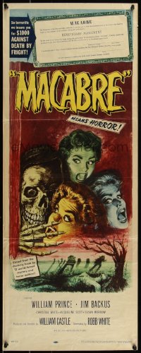 5g0097 MACABRE insert 1958 William Castle, Besser art of skeleton & screaming girls in graveyard!