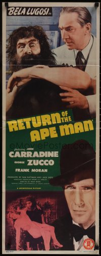 5g0122 RETURN OF THE APE MAN insert 1944 Bela Lugosi, Carradine, Moran in title role, very rare!