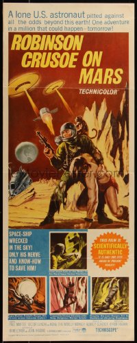 5g0126 ROBINSON CRUSOE ON MARS insert 1964 great sci-fi art of Paul Mantee & his man Friday!