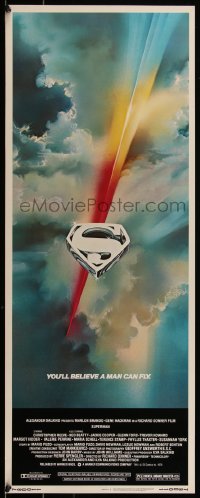 5g0139 SUPERMAN insert 1978 comic book hero Christopher Reeve, Gene Hackman, Bob Peak art /w border!