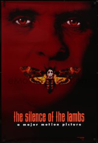 5g0987 SILENCE OF THE LAMBS style B teaser DS 1sh 1991 image of Anthony Hopkins with moth over mouth!