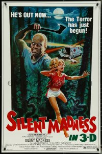 5g0988 SILENT MADNESS 1sh 1984 3D psycho, cool horror art, he's out now & the terror has just begun!