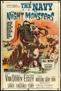 5h0209 NAVY VS THE NIGHT MONSTERS 40x60 1966 horror art of Mamie Van Doren in peril, rare!