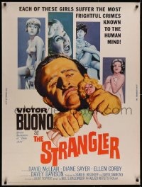 5h0291 STRANGLER 30x40 1964 sexy stars and artwork of creepy Victor Buono ripping head off doll!