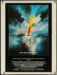 5h0292 SUPERMAN 30x40 1978 D.C. comic book superhero Christopher Reeve, cool Bob Peak logo art!