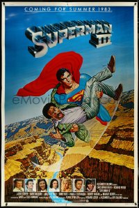 5h0249 SUPERMAN III 40x60 1983 art of Christopher Reeve flying with Richard Pryor by L. Salk!