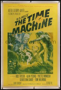 5h0355 TIME MACHINE linen style Y 40x60 1960 H.G. Wells, George Pal, cool Reynold Brown art, rare!