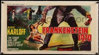 5h0627 FRANKENSTEIN 1970 linen Belgian 1958 Boris Karloff, cool art of monster attacking sexy girl!