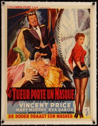 5h0672 MAD MAGICIAN linen Belgian 1954 Vincent Price as crazy magician, Mary Murphy by buzz saw!