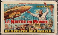 5h0675 MASTER OF THE WORLD linen Belgian 1961 Jules Verne, Vincent Price, art of flying machine!