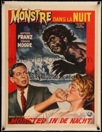 5h0679 MONSTER ON THE CAMPUS linen Belgian 1958 Arthur Franz, great art of the beast amok at college!